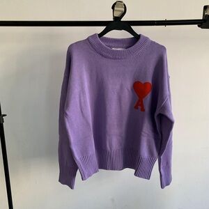 Ami Purple Sweater with Red Heart Accent